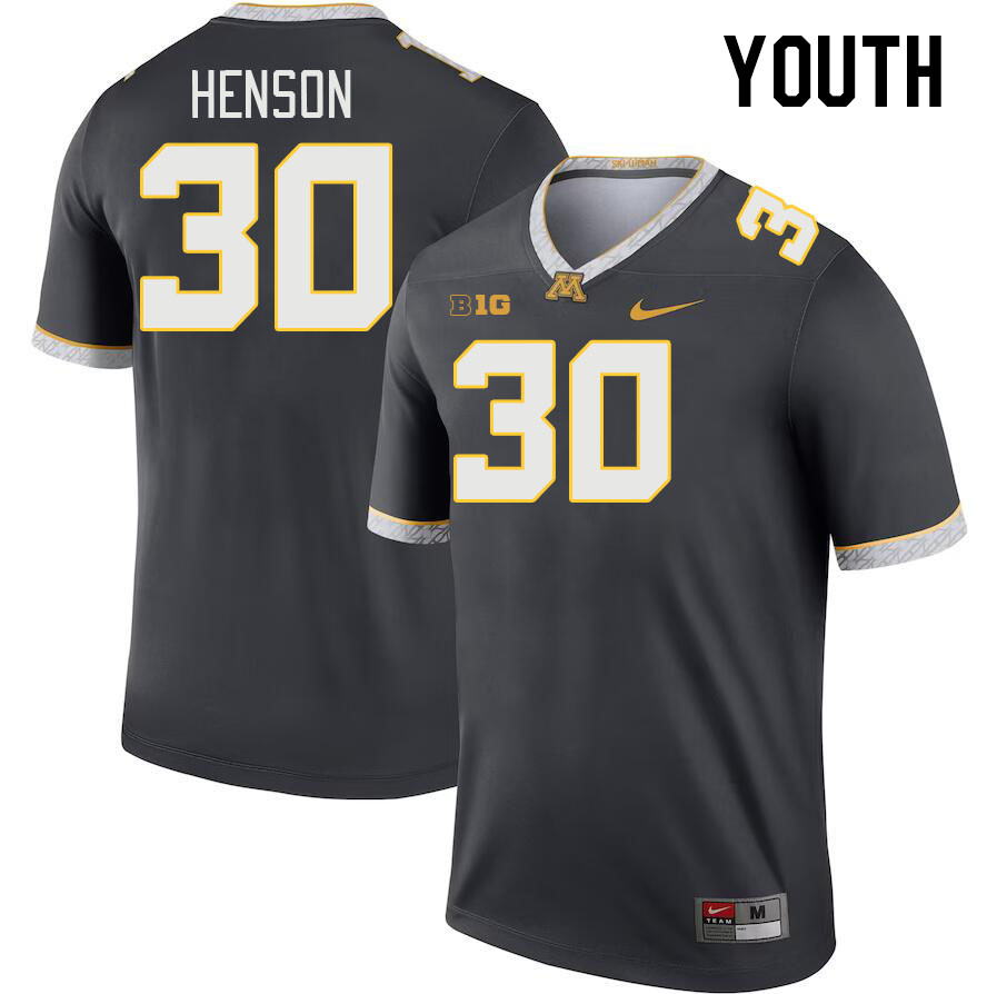 Youth #30 Sam Henson Minnesota Golden Gophers College Football Jerseys Stitched-Charcoal